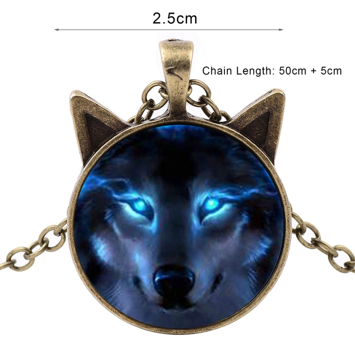 Cabochon Shape Wolf Head Pendant Alloy Necklace for Party Image 4