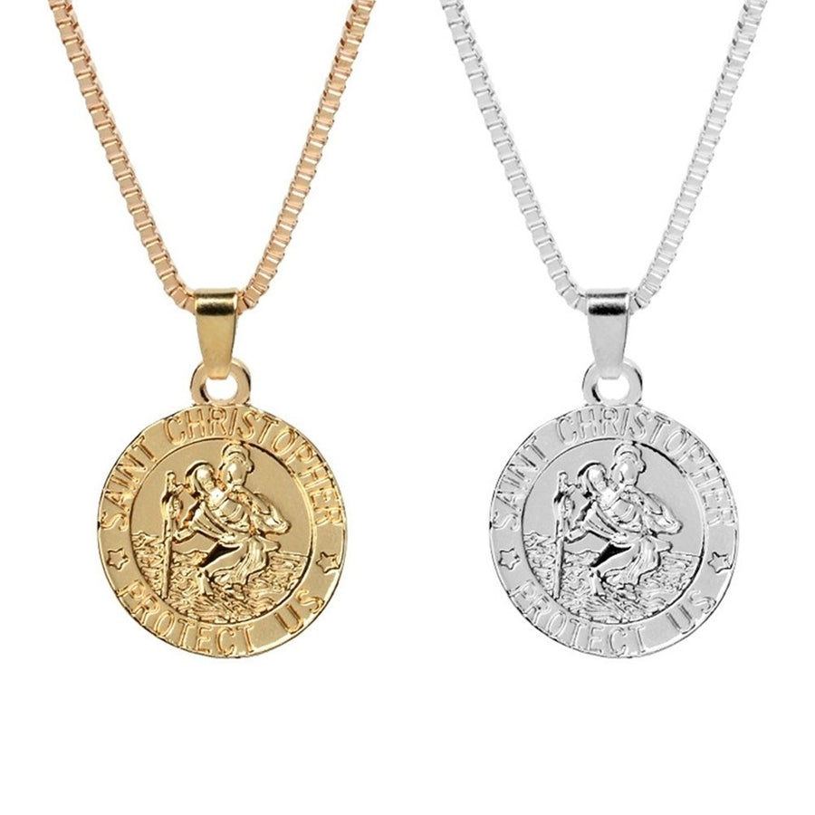 Unisex Saint Christopher Protect Us Letter Print Holy Pendant Necklace Amulet Image 1