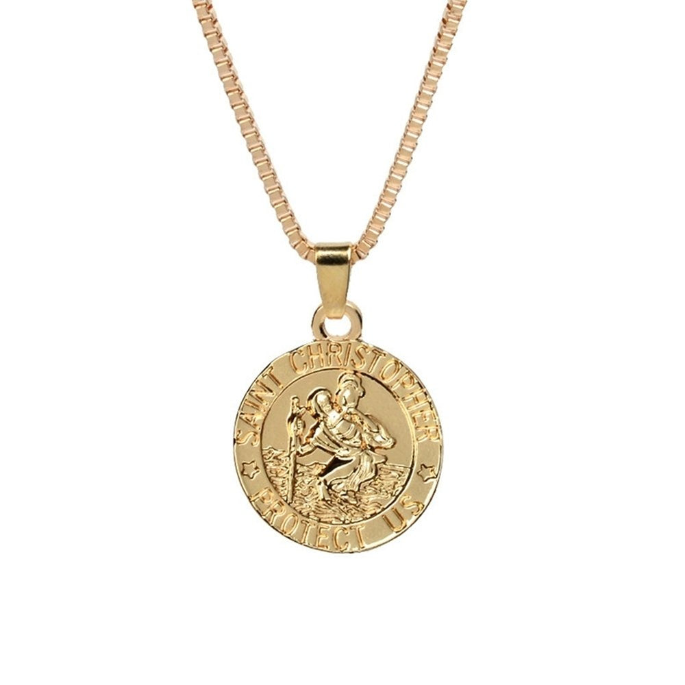 Unisex Saint Christopher Protect Us Letter Print Holy Pendant Necklace Amulet Image 2