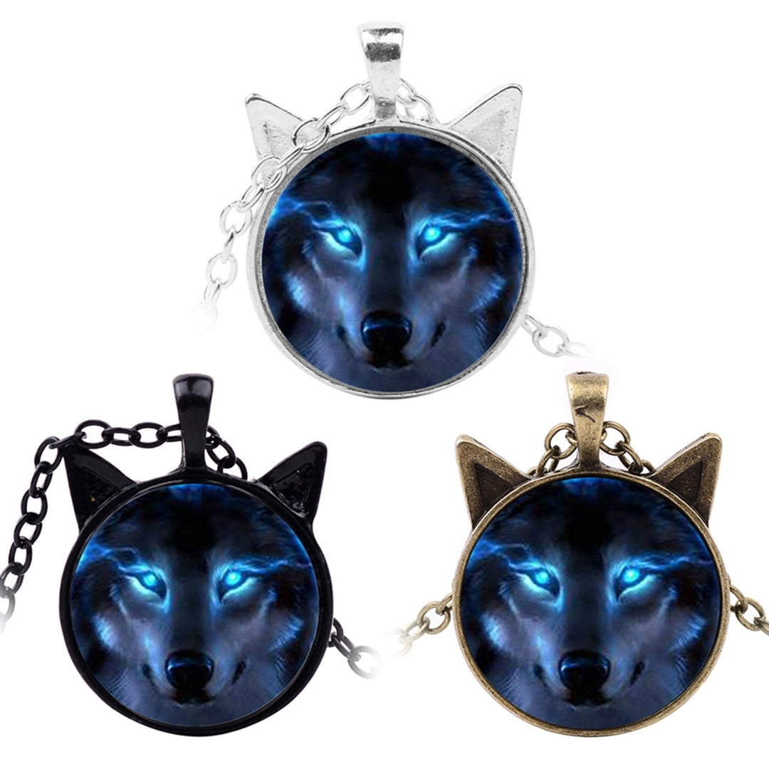 Cabochon Shape Wolf Head Pendant Alloy Necklace for Party Image 7