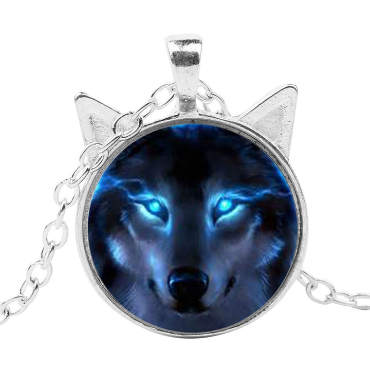 Cabochon Shape Wolf Head Pendant Alloy Necklace for Party Image 8