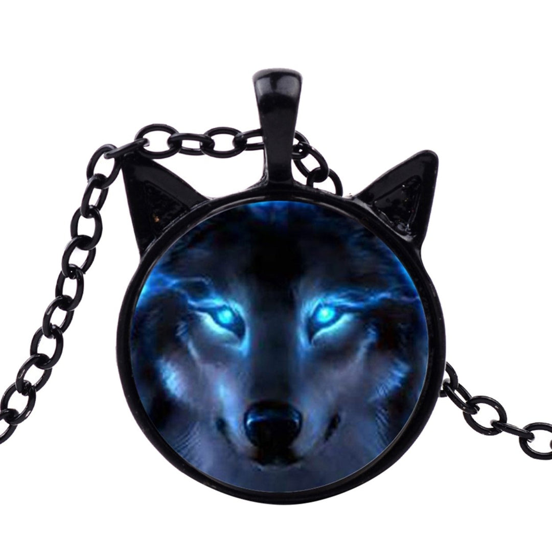 Cabochon Shape Wolf Head Pendant Alloy Necklace for Party Image 1