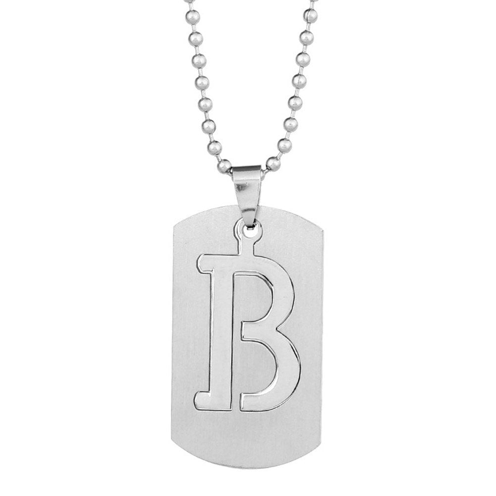 26 Letters Alphabet Dog Tag Pendant Beaded Chain Punk Stainless Steel Necklace Image 3