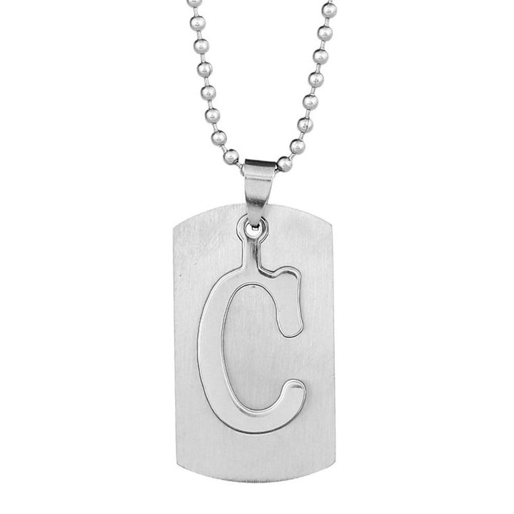 26 Letters Alphabet Dog Tag Pendant Beaded Chain Punk Stainless Steel Necklace Image 4