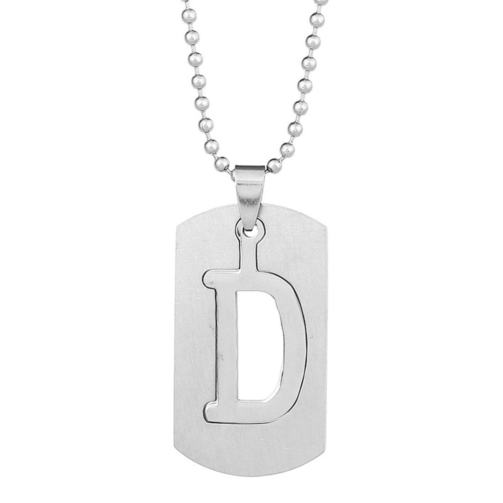 26 Letters Alphabet Dog Tag Pendant Beaded Chain Punk Stainless Steel Necklace Image 4