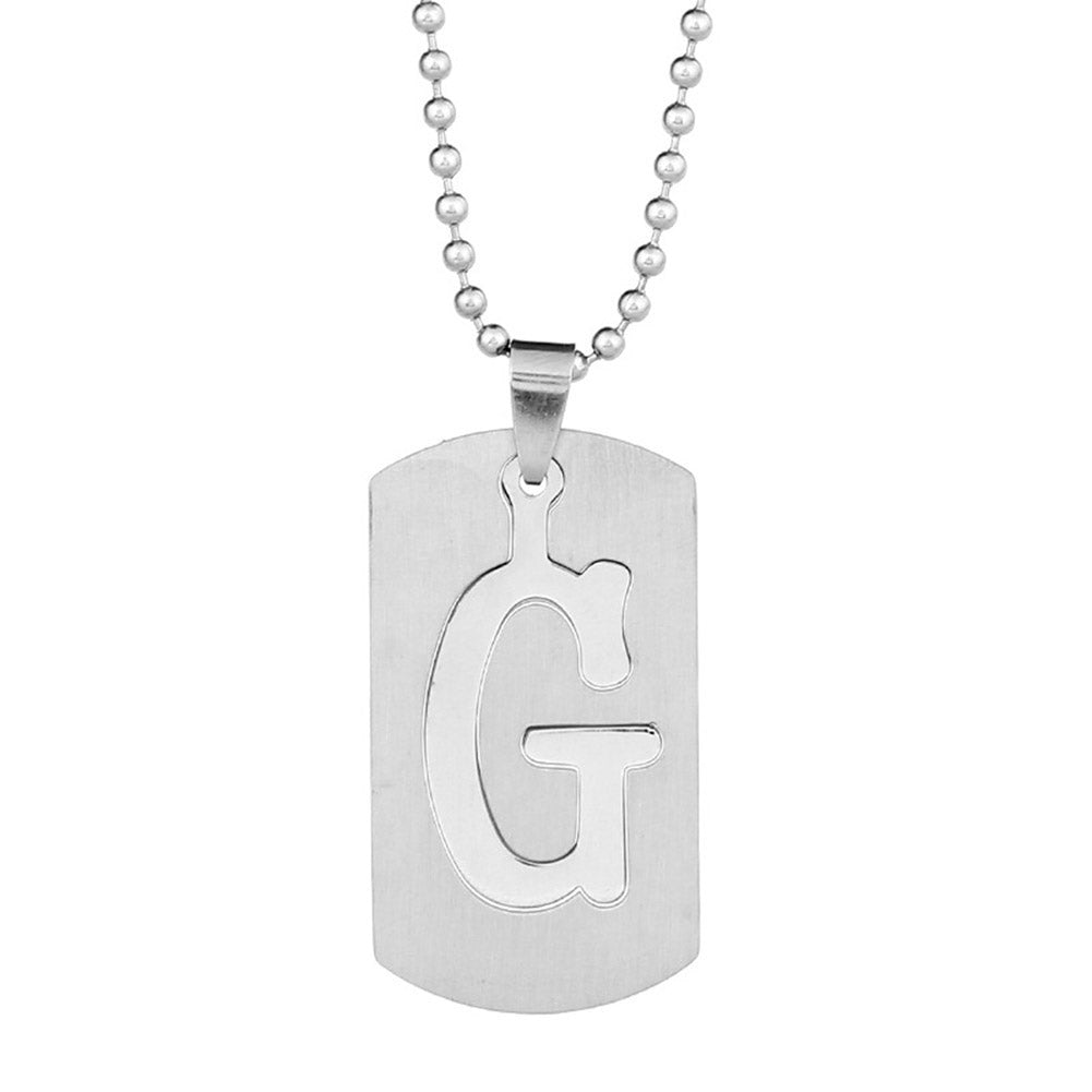 26 Letters Alphabet Dog Tag Pendant Beaded Chain Punk Stainless Steel Necklace Image 7