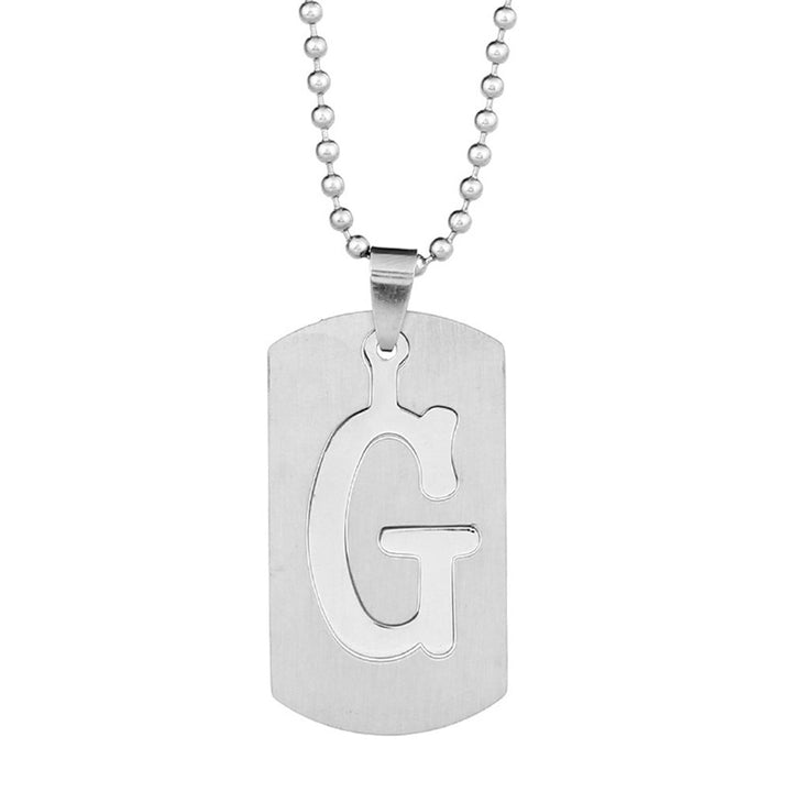 26 Letters Alphabet Dog Tag Pendant Beaded Chain Punk Stainless Steel Necklace Image 7