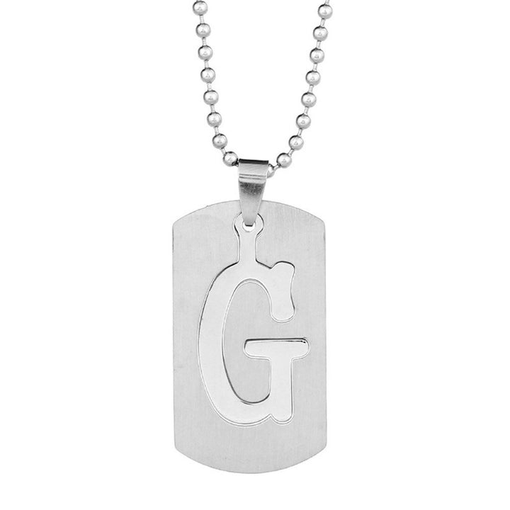 26 Letters Alphabet Dog Tag Pendant Beaded Chain Punk Stainless Steel Necklace Image 1