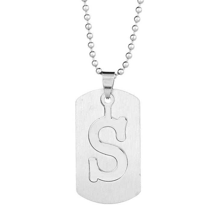 26 Letters Alphabet Dog Tag Pendant Beaded Chain Punk Stainless Steel Necklace Image 1