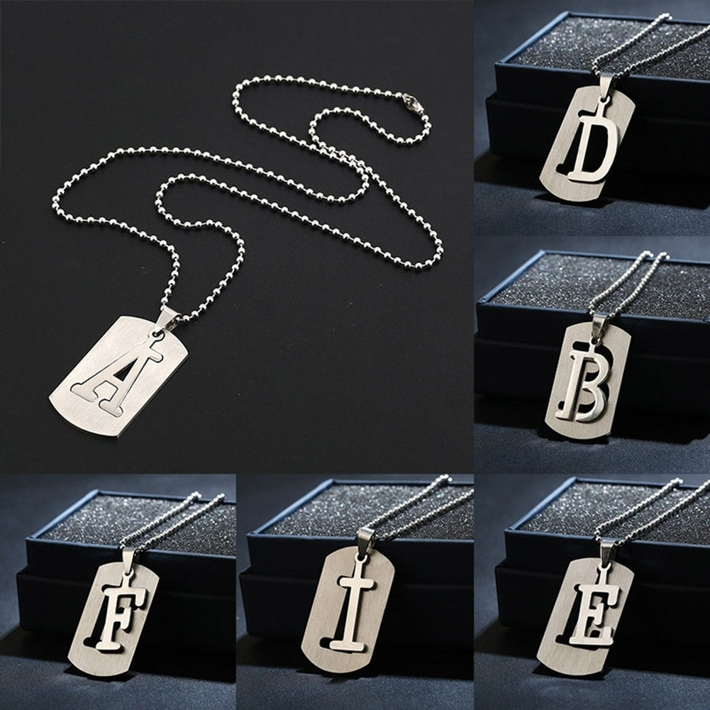 26 Letters Alphabet Dog Tag Pendant Beaded Chain Punk Stainless Steel Necklace Image 12