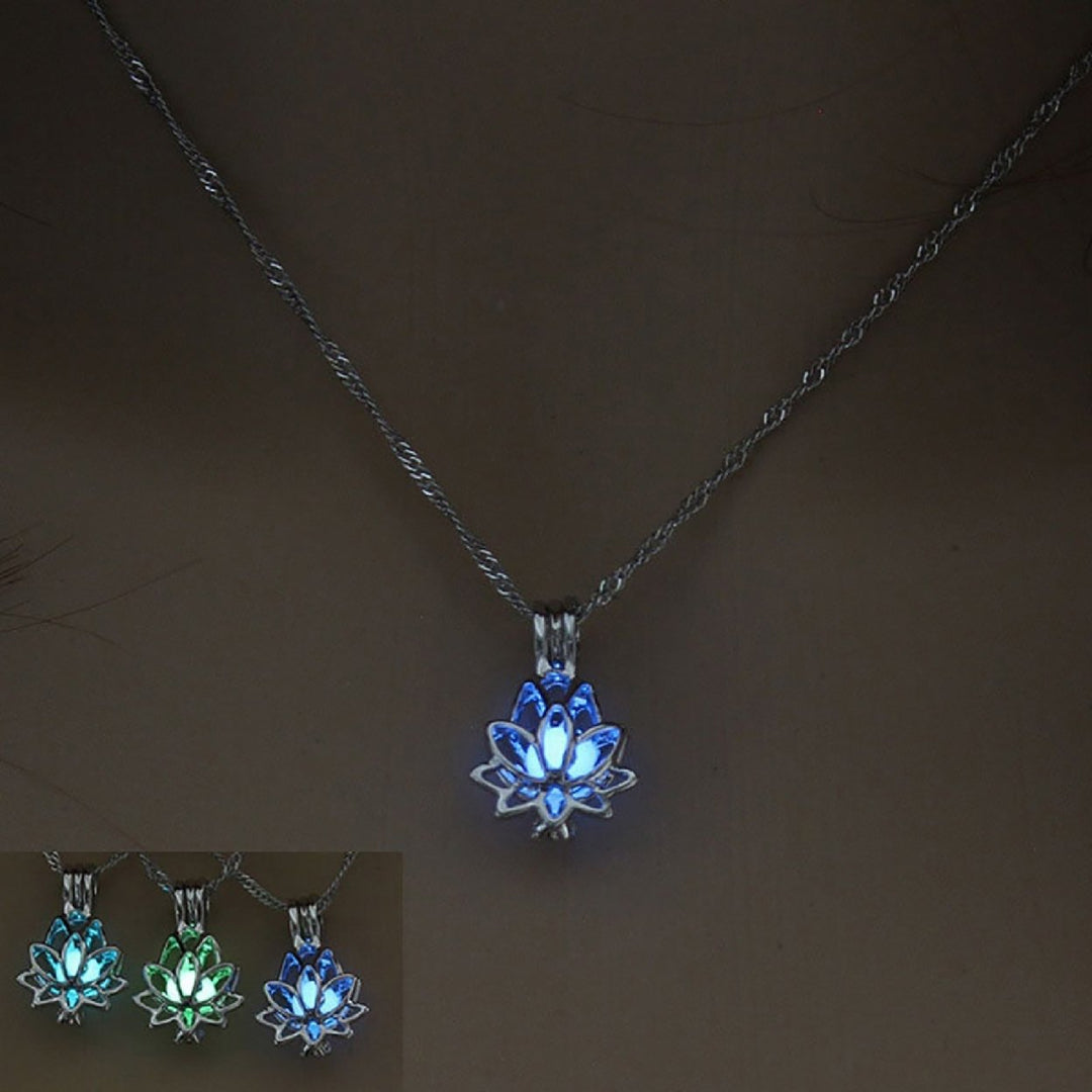 Necklace Hollow Lotus Souvenir Gift Alloy Glowing Jewelry Pendant Chain for Women Image 6