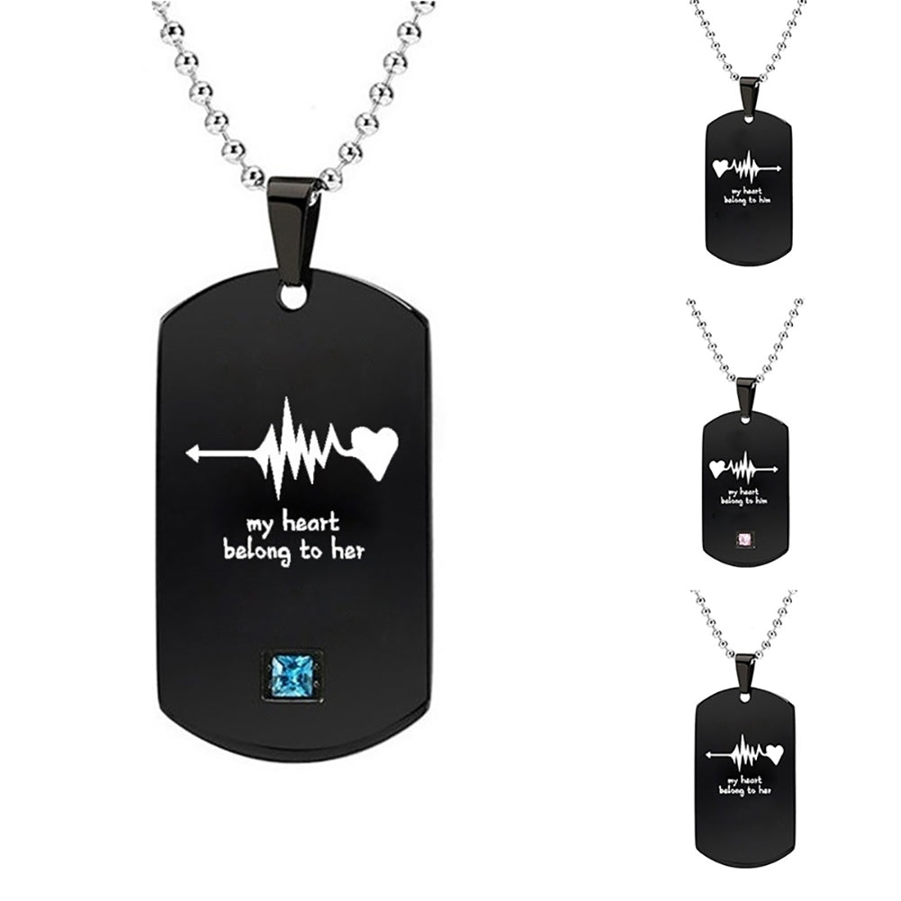 My Heart Belong to Him/Her Letters Titanium Steel Pendant Chain Couple Necklace Image 2