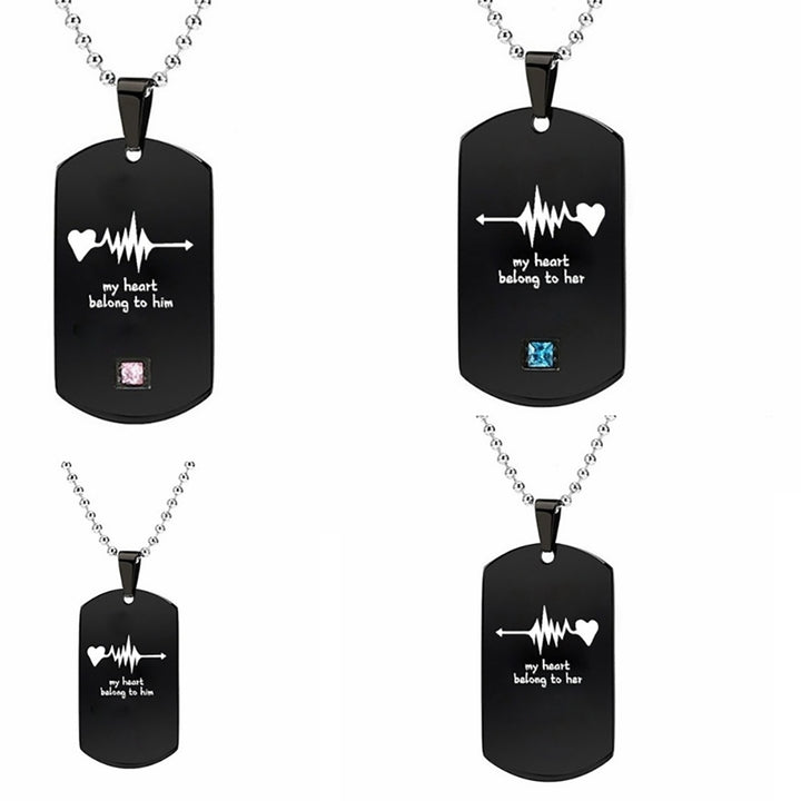 My Heart Belong to Him/Her Letters Titanium Steel Pendant Chain Couple Necklace Image 4