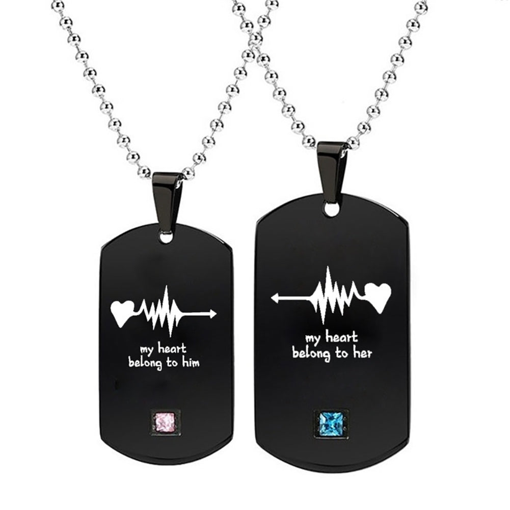 My Heart Belong to Him/Her Letters Titanium Steel Pendant Chain Couple Necklace Image 4