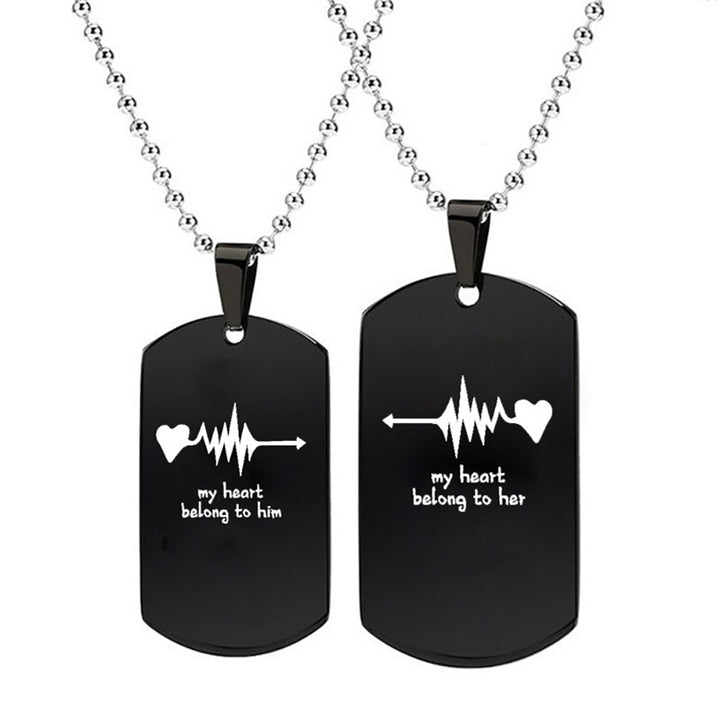 My Heart Belong to Him/Her Letters Titanium Steel Pendant Chain Couple Necklace Image 6