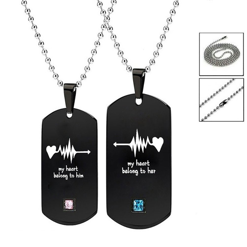 My Heart Belong to Him/Her Letters Titanium Steel Pendant Chain Couple Necklace Image 7