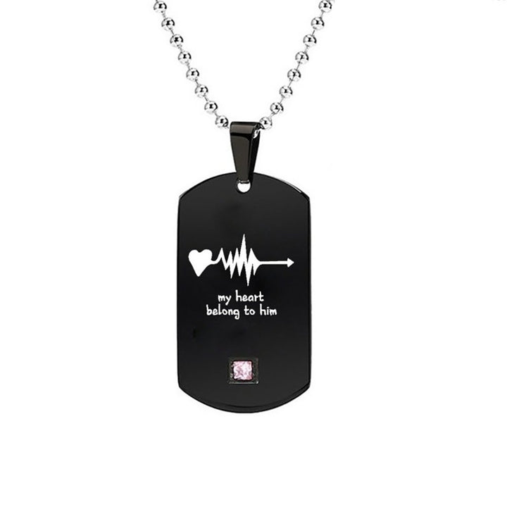 My Heart Belong to Him/Her Letters Titanium Steel Pendant Chain Couple Necklace Image 9