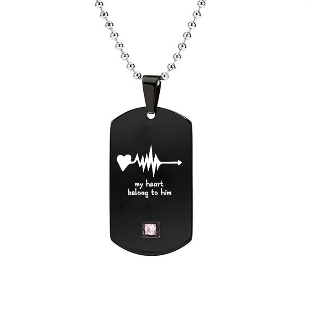 My Heart Belong to Him/Her Letters Titanium Steel Pendant Chain Couple Necklace Image 1