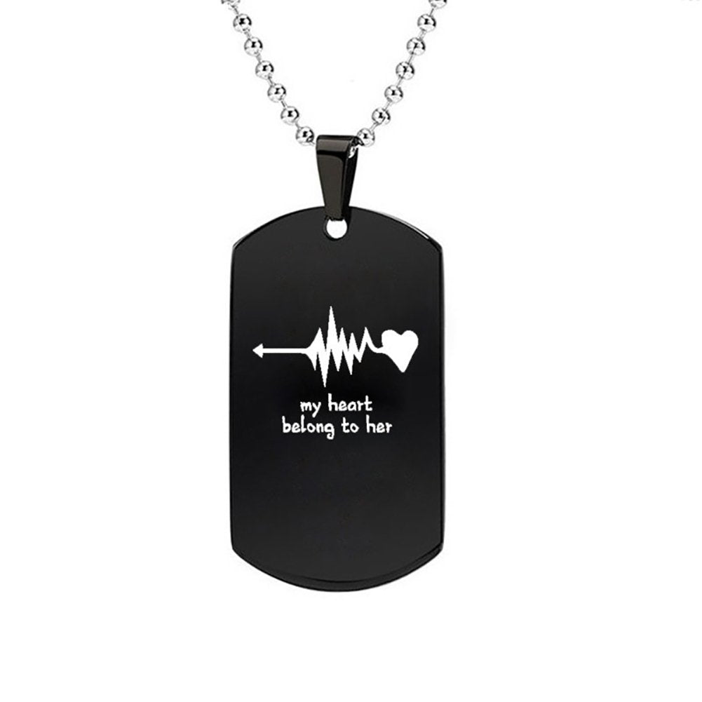 My Heart Belong to Him/Her Letters Titanium Steel Pendant Chain Couple Necklace Image 10