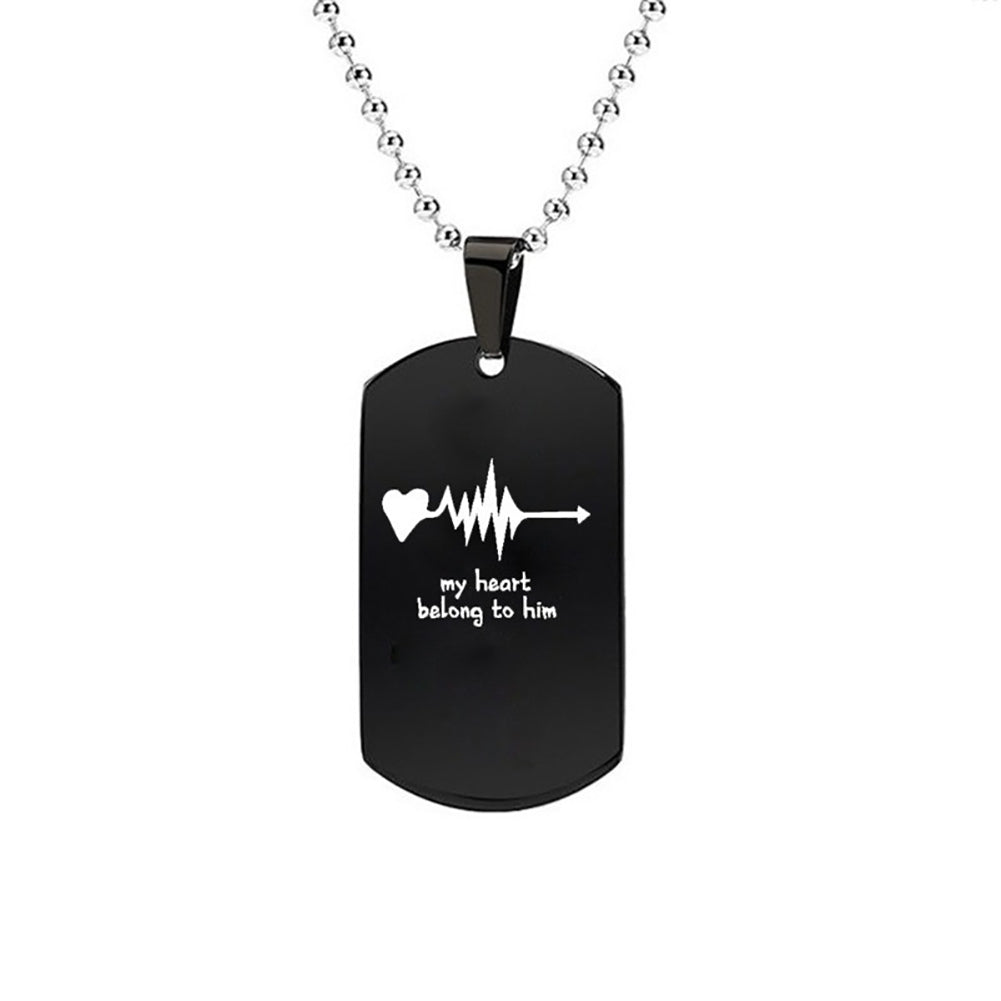 My Heart Belong to Him/Her Letters Titanium Steel Pendant Chain Couple Necklace Image 11