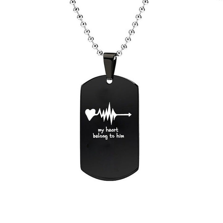 My Heart Belong to Him/Her Letters Titanium Steel Pendant Chain Couple Necklace Image 1