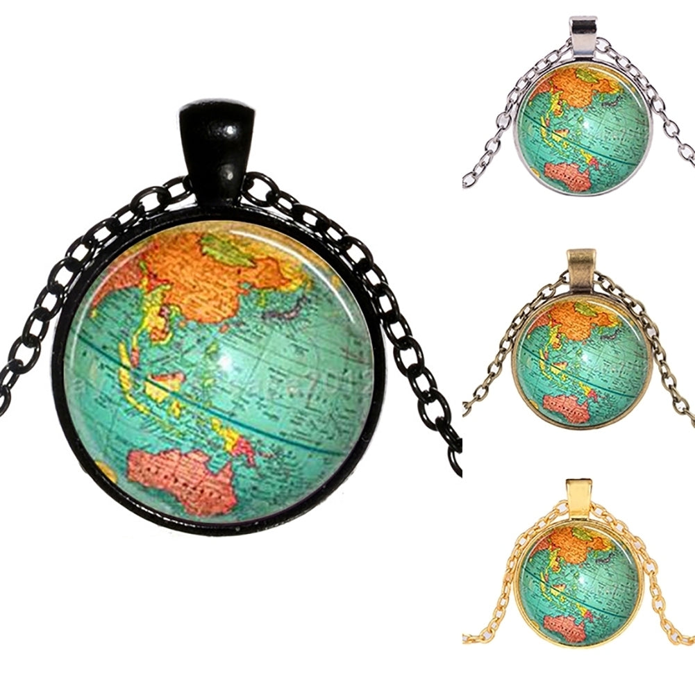 Creative Earth World Map Pendant Glass Chain Necklace Handmade Party Jewelry Image 1