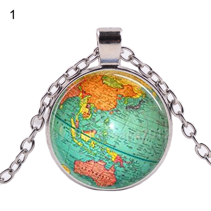 Creative Earth World Map Pendant Glass Chain Necklace Handmade Party Jewelry Image 2