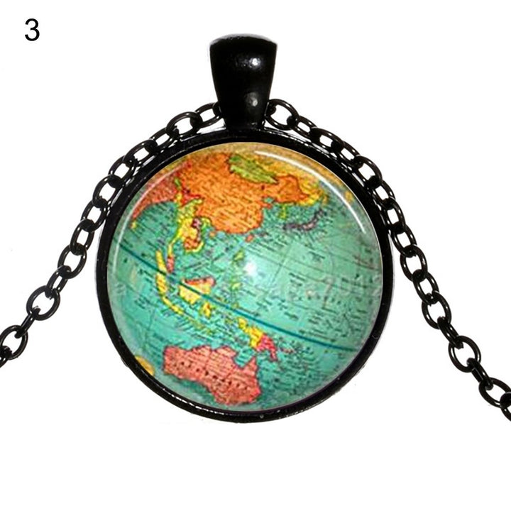 Creative Earth World Map Pendant Glass Chain Necklace Handmade Party Jewelry Image 4