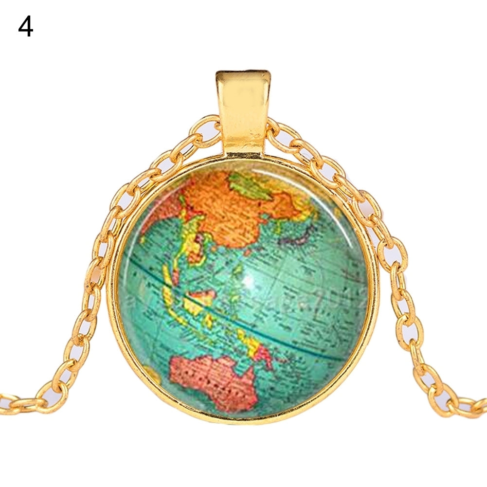 Creative Earth World Map Pendant Glass Chain Necklace Handmade Party Jewelry Image 4