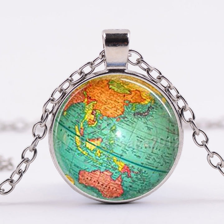 Creative Earth World Map Pendant Glass Chain Necklace Handmade Party Jewelry Image 8