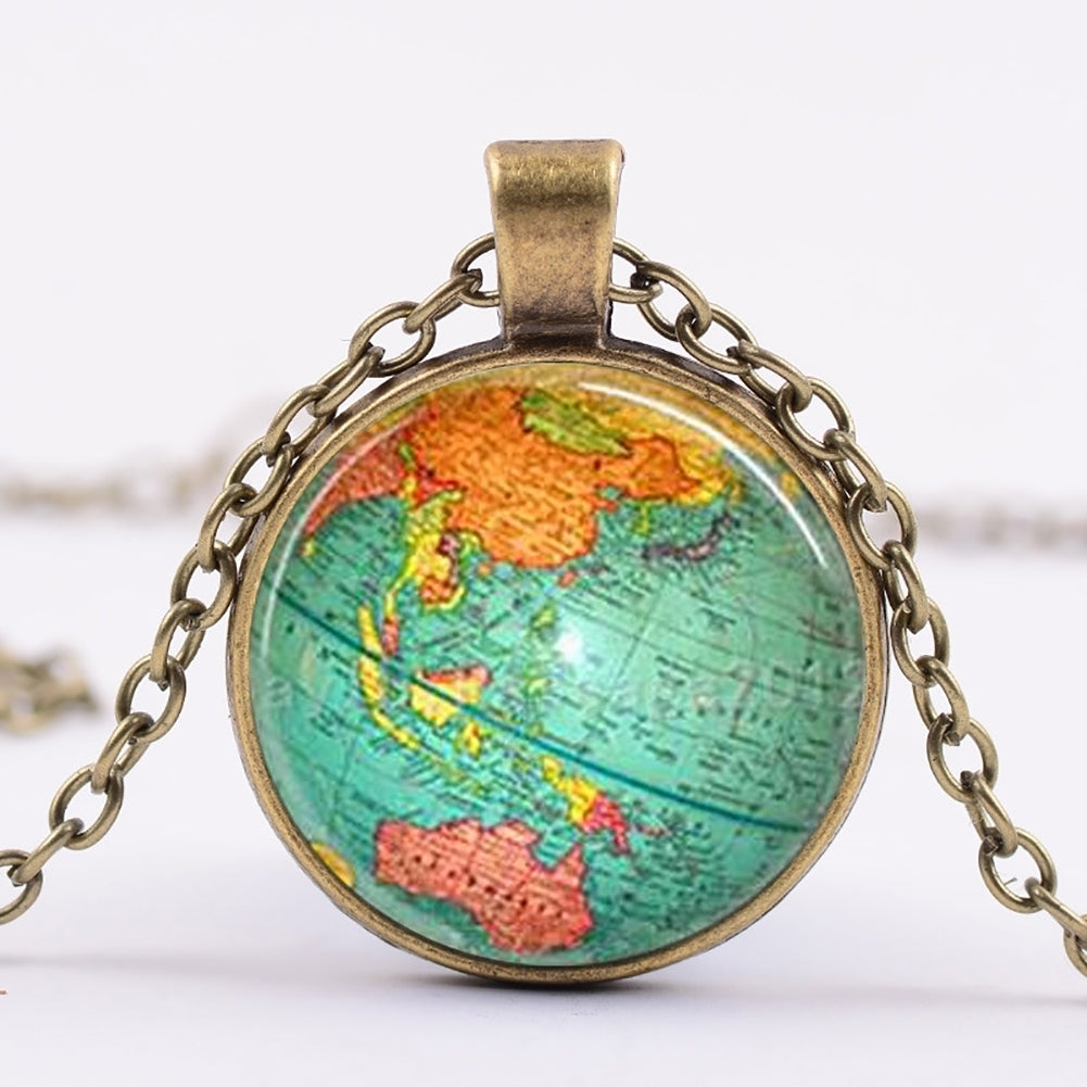 Creative Earth World Map Pendant Glass Chain Necklace Handmade Party Jewelry Image 9