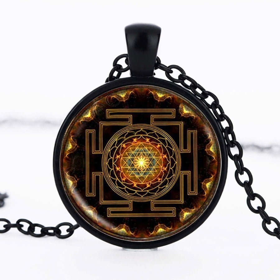 Mandala Glass Dome Pendant Necklace Fashion Buddhist Sacred Geometry Jewelry Image 1