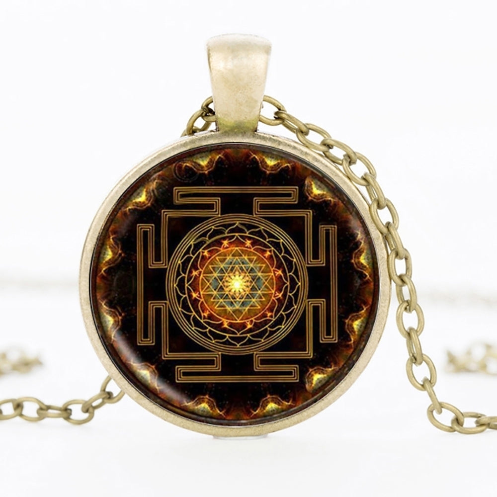 Mandala Glass Dome Pendant Necklace Fashion Buddhist Sacred Geometry Jewelry Image 2