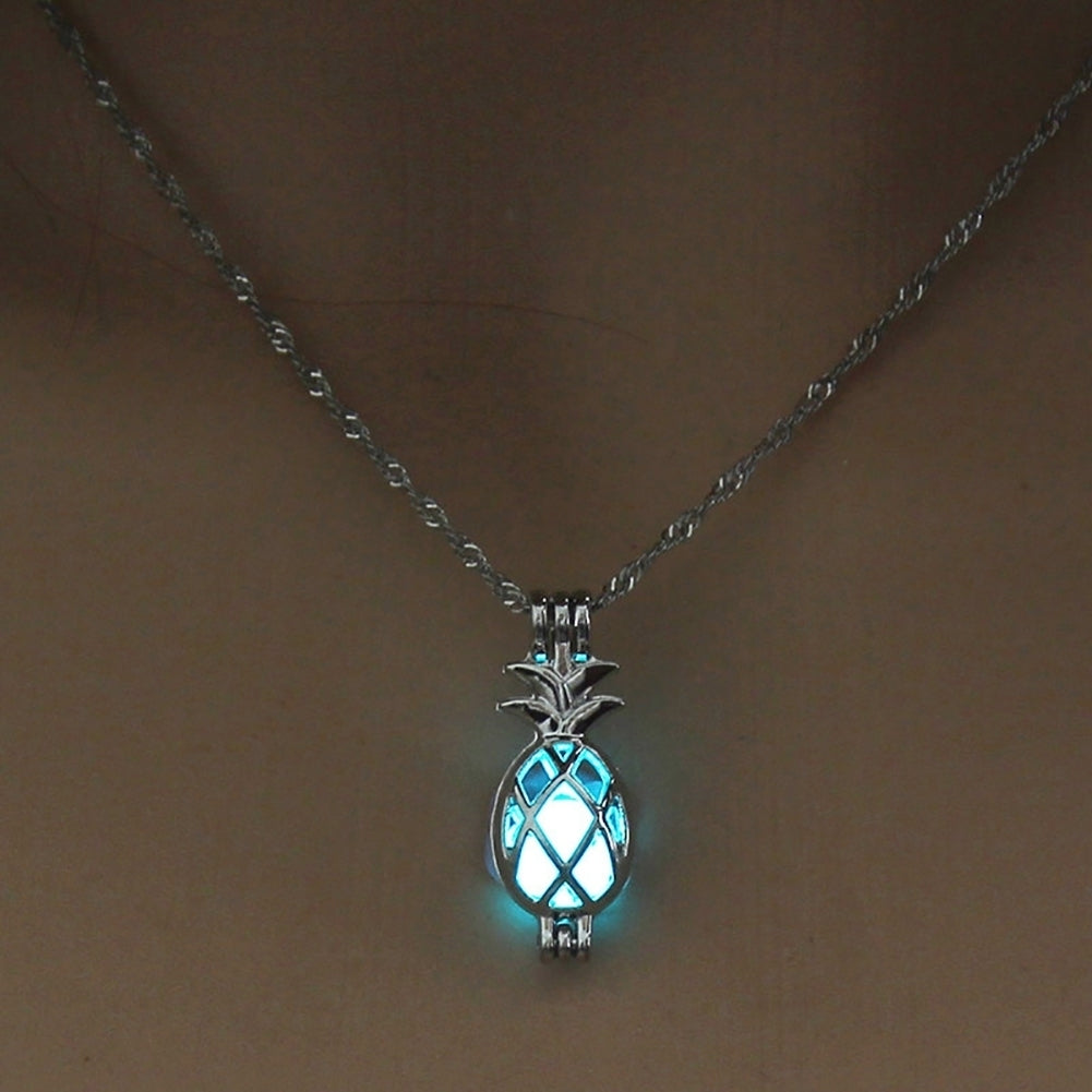 Hollow Pineapple Luminous Pendant Cage Chain Necklace Party Women Jewelry Gift Image 4