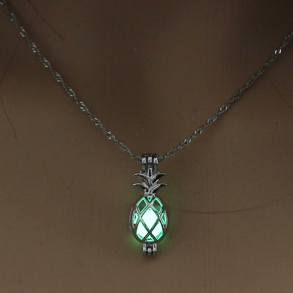 Hollow Pineapple Luminous Pendant Cage Chain Necklace Party Women Jewelry Gift Image 4