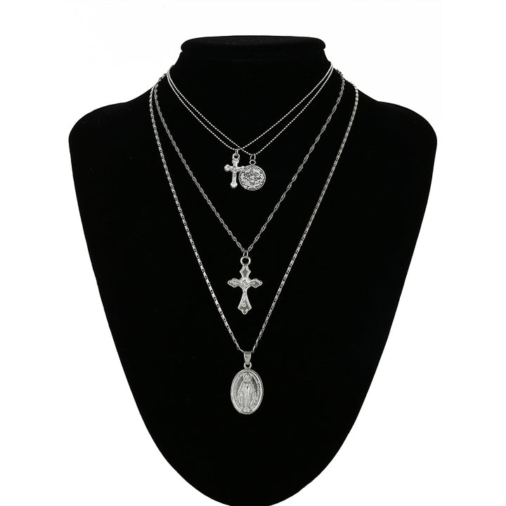 Multi-layer Goddess Cross Pendant Women Alloy Chain Choker Necklace Jewelry Image 8