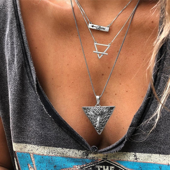 Three Layers Boho Turquoise Triangle Clavicle Chain Necklace Women Jewelry Gift Image 1