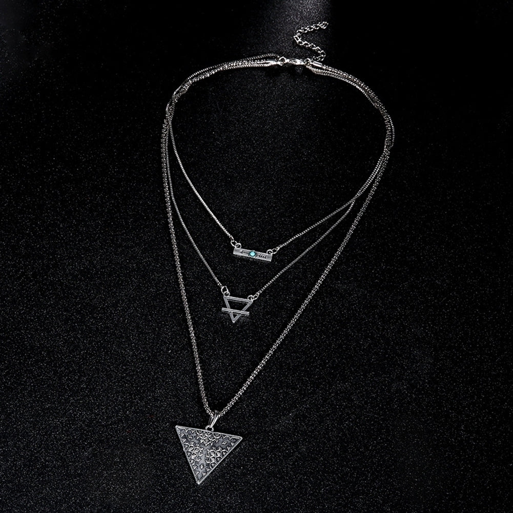 Three Layers Boho Turquoise Triangle Clavicle Chain Necklace Women Jewelry Gift Image 4