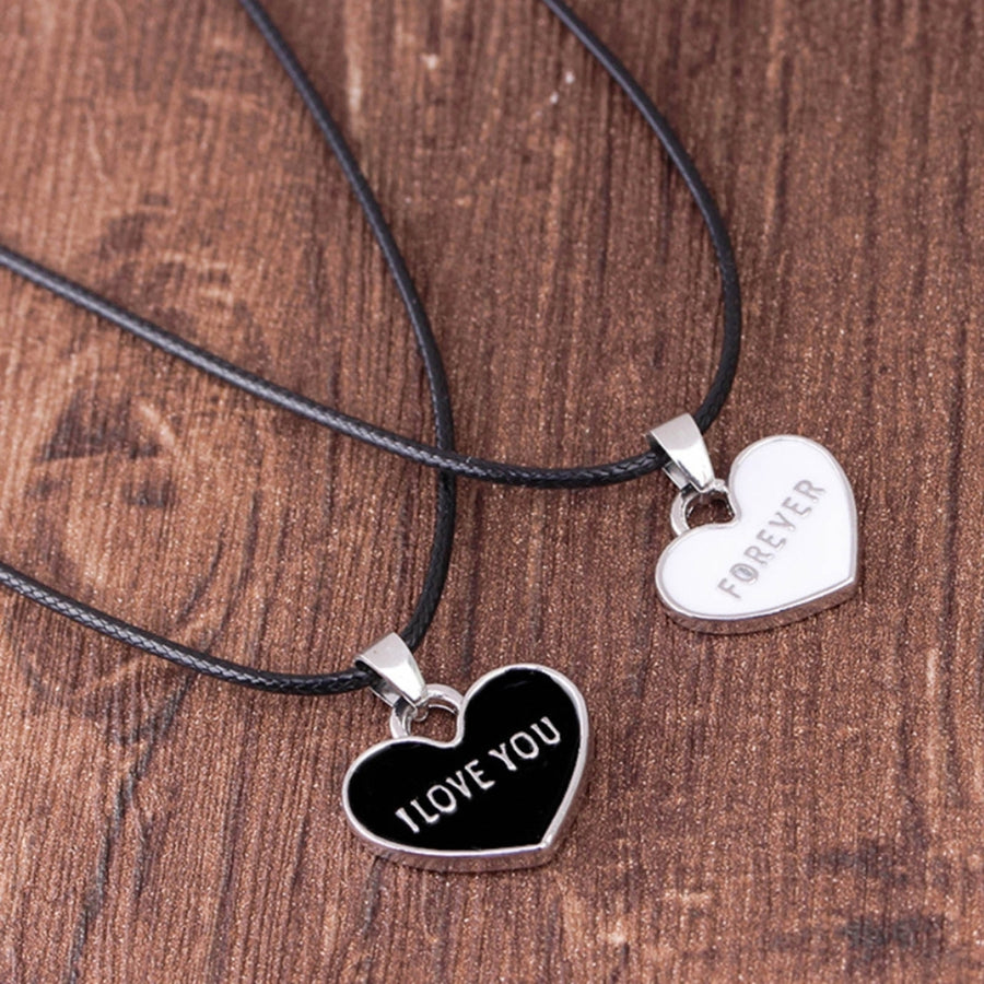 1 Pair Unisex Creative I Love You Forever Letter Black White Heart-Shaped Pendant Couple Necklace Valentines Gift Image 1
