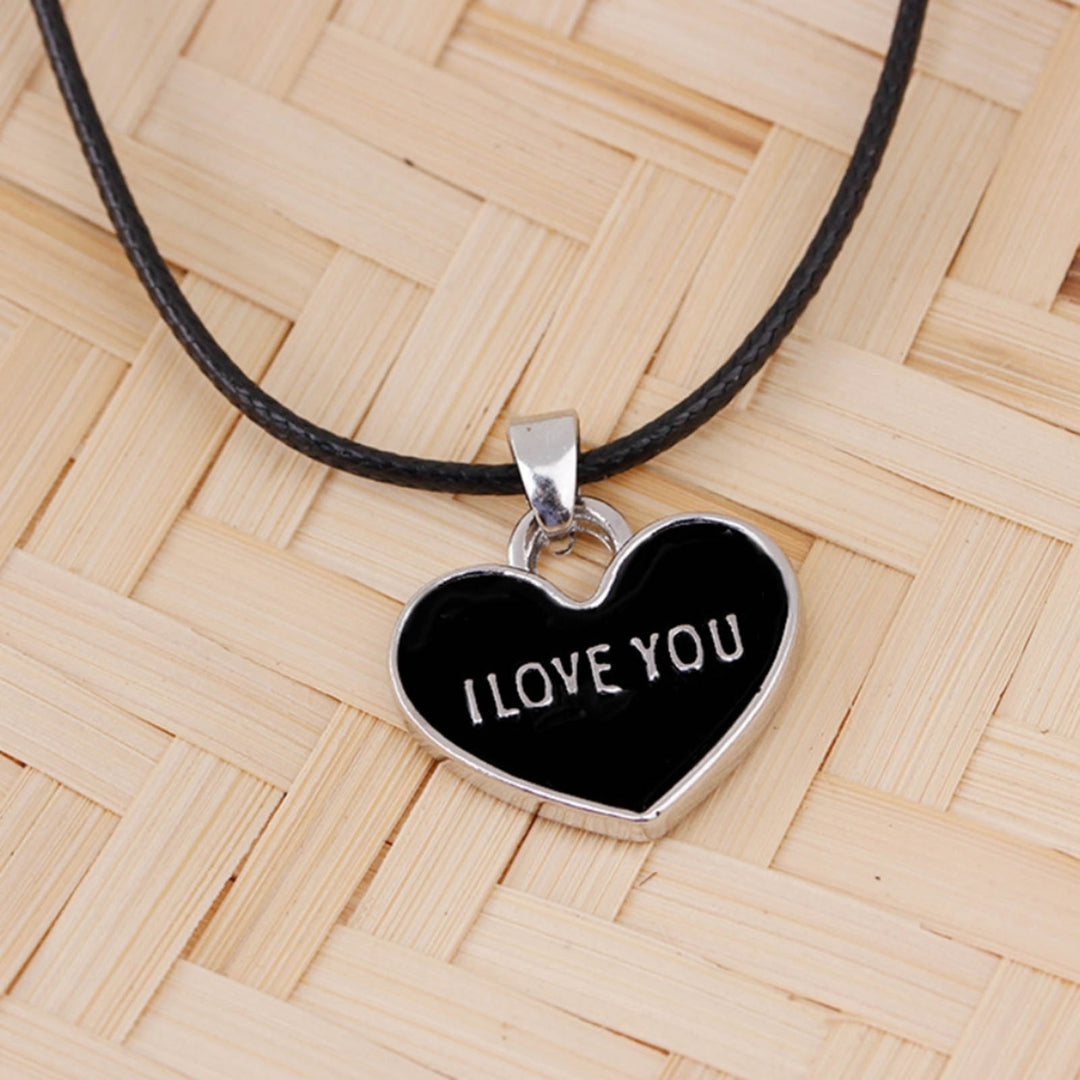 1 Pair Unisex Creative I Love You Forever Letter Black White Heart-Shaped Pendant Couple Necklace Valentines Gift Image 4