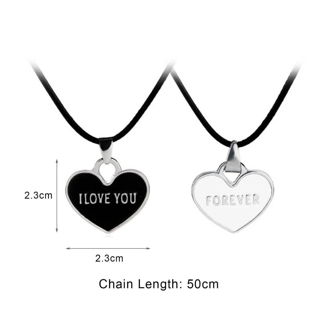 1 Pair Unisex Creative I Love You Forever Letter Black White Heart-Shaped Pendant Couple Necklace Valentines Gift Image 4