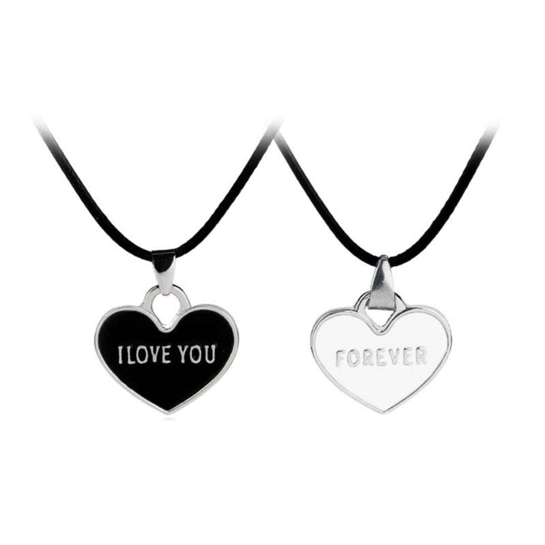 1 Pair Unisex Creative I Love You Forever Letter Black White Heart-Shaped Pendant Couple Necklace Valentines Gift Image 8