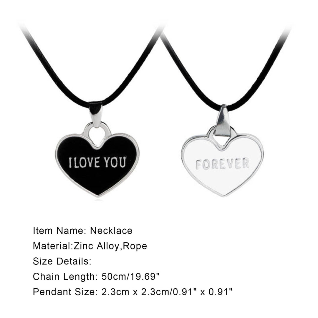 1 Pair Unisex Creative I Love You Forever Letter Black White Heart-Shaped Pendant Couple Necklace Valentines Gift Image 11