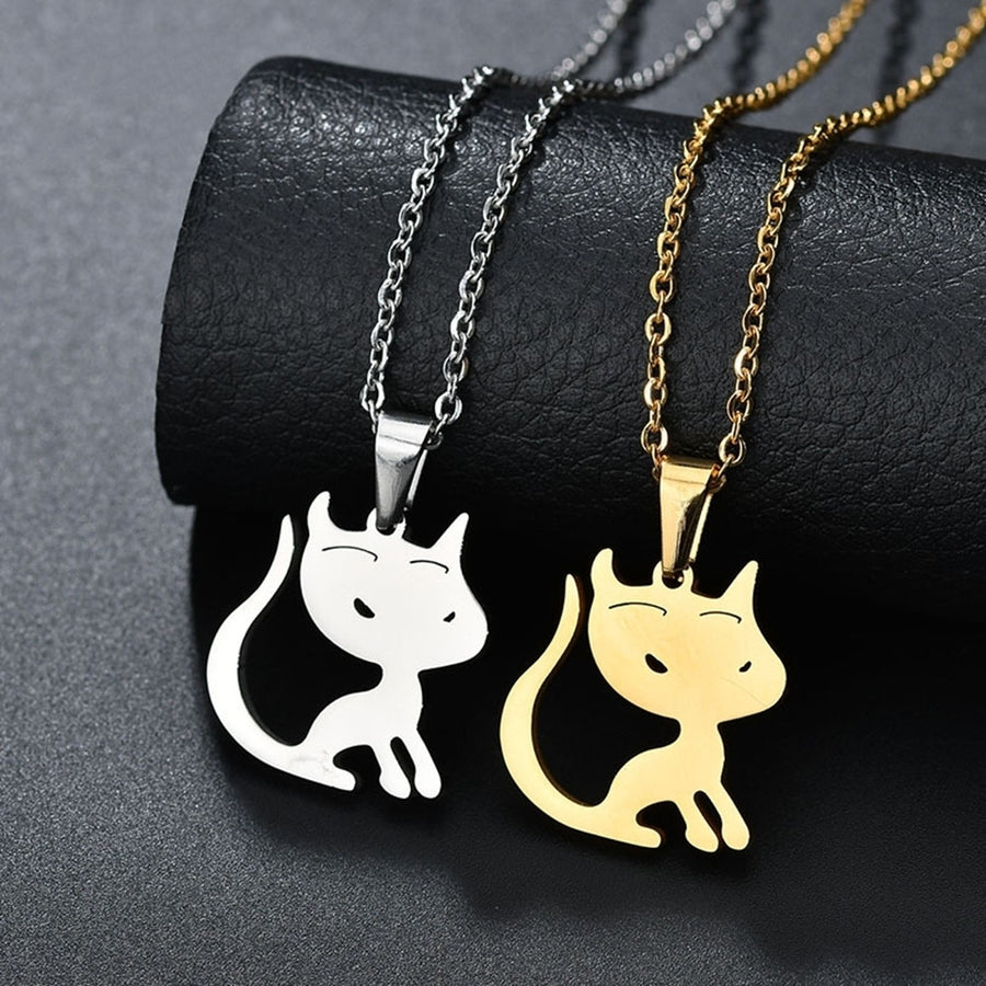 Fashion Women Girl Stainless Steel Cute Cat Pendant Charm Necklace Gift Jewelry Image 1