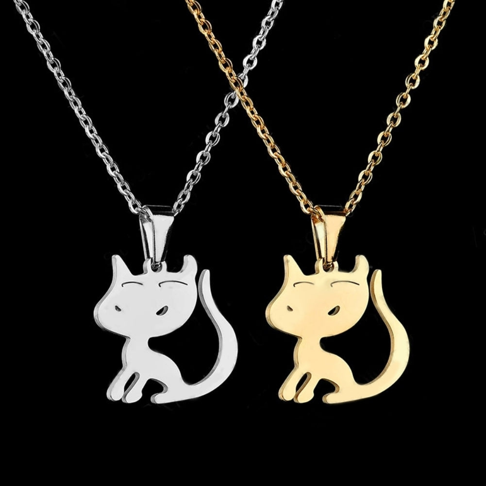 Fashion Women Girl Stainless Steel Cute Cat Pendant Charm Necklace Gift Jewelry Image 2