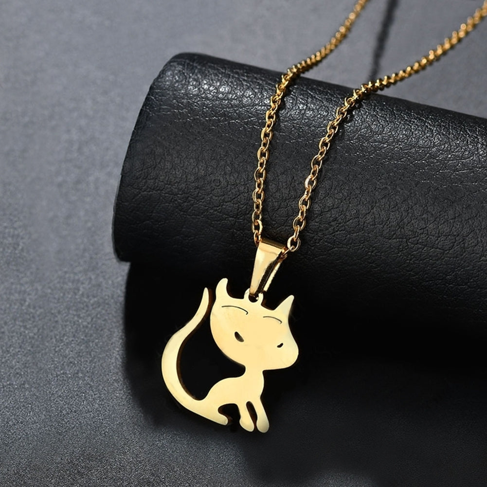 Fashion Women Girl Stainless Steel Cute Cat Pendant Charm Necklace Gift Jewelry Image 3