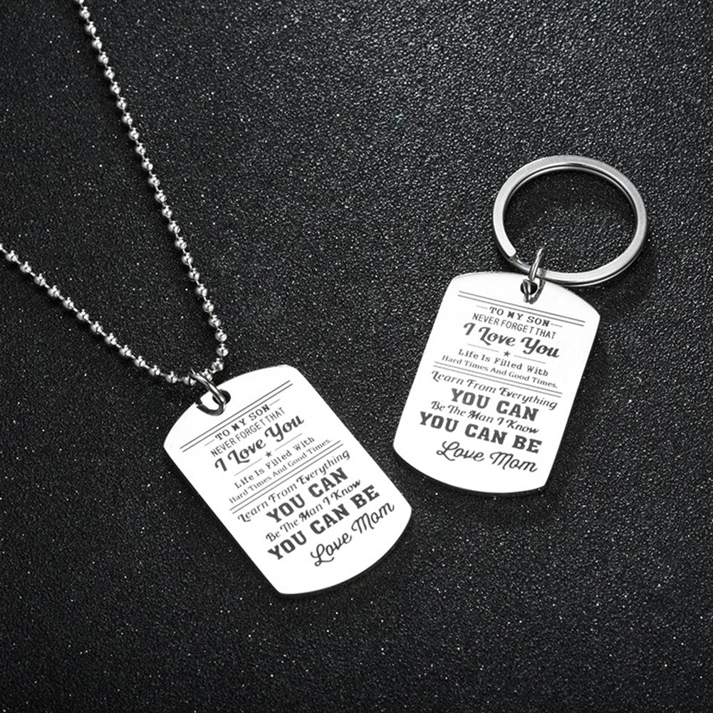 Fashion Men Dog Tag Caving Letters Pendant Chain Necklace Key Ring Jewelry Gift Image 2