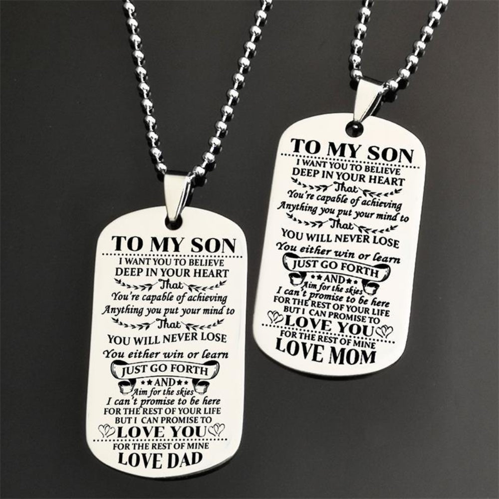 Fashion Unisex Stainless Steel To My Son Daughter Bead Chain Letters Necklace Image 2