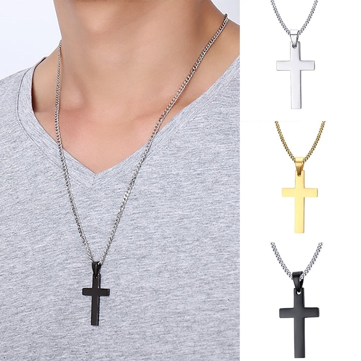 Classic Men Cross Pendant Necklace Titanium Steel Link Chain Statement Jewelry Image 1