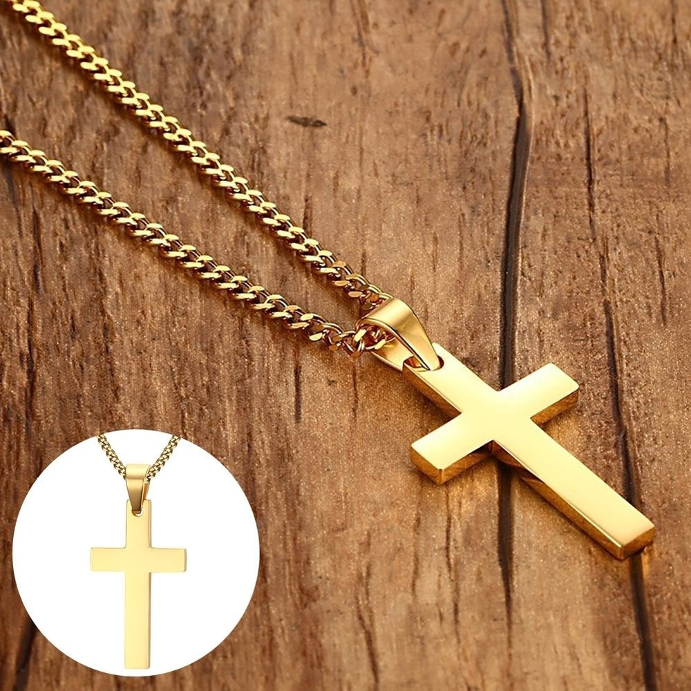 Classic Men Cross Pendant Necklace Titanium Steel Link Chain Statement Jewelry Image 2